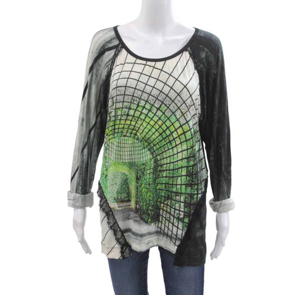 Save The Queen Womens Black Geometric Scoop Neck Tunic Long Sleeve Size M